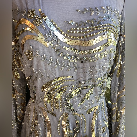 NWT Mac Duggal Illusion Neckline Long Sleeve Beaded Gown. B282 - Picture 9 of 16